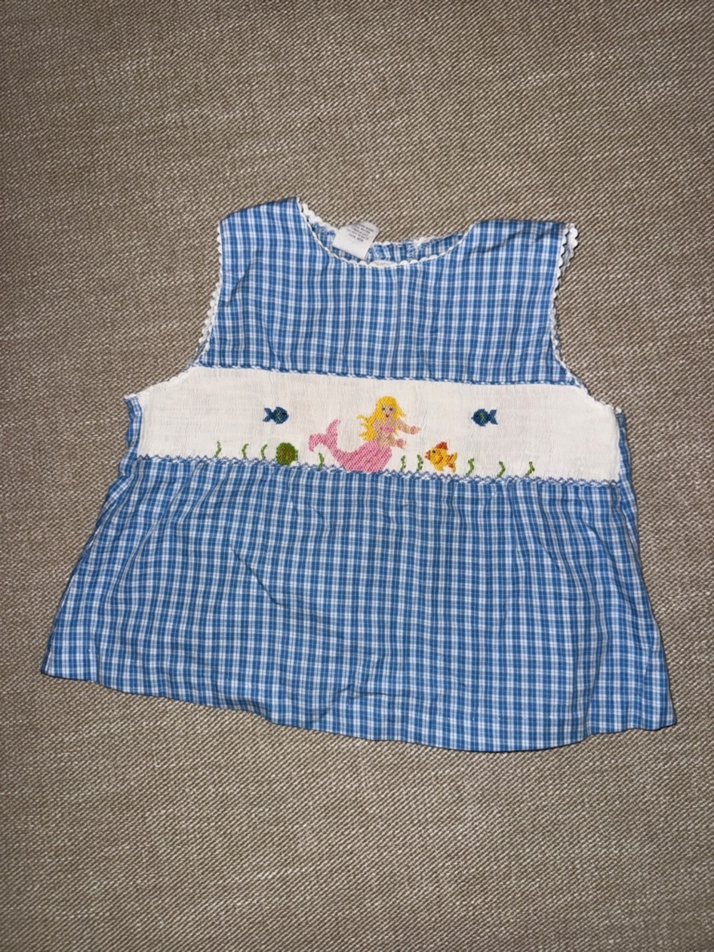 Blue Gingham Smocked Mermaid Tank Top